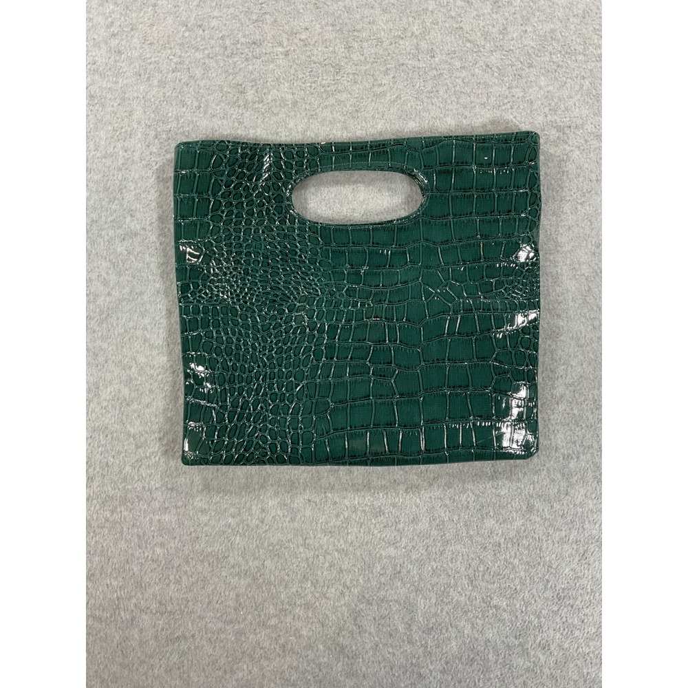 Giannini Green Faux Leather Croc Embossed Cutout Handle Clutch Bag